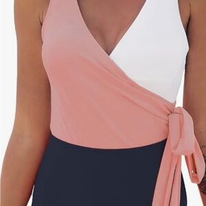 CUPSHE Women's One Piece Swimsuit Wrap Color Block Tie Side Bathing Suit Size Lg